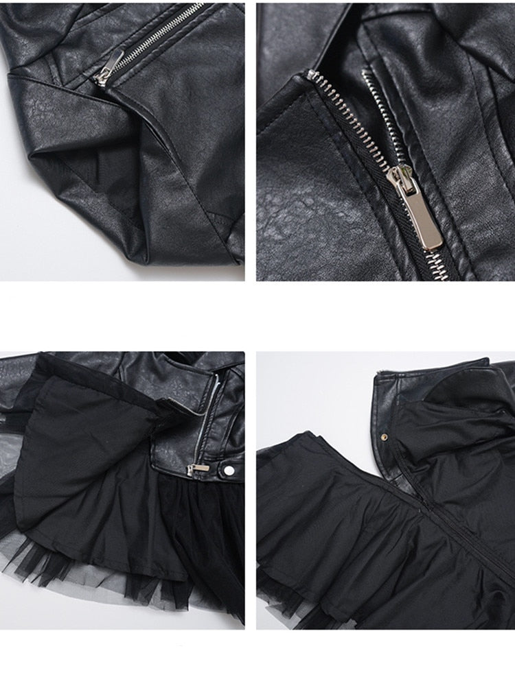Baby Girls Black Leather Jacket Dress (Detachable Skirt)