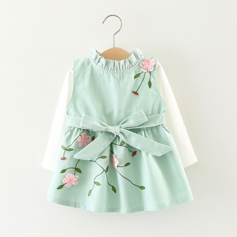 Girls Long Sleeve 2Pc Dresses and Knitted Sweater Vest