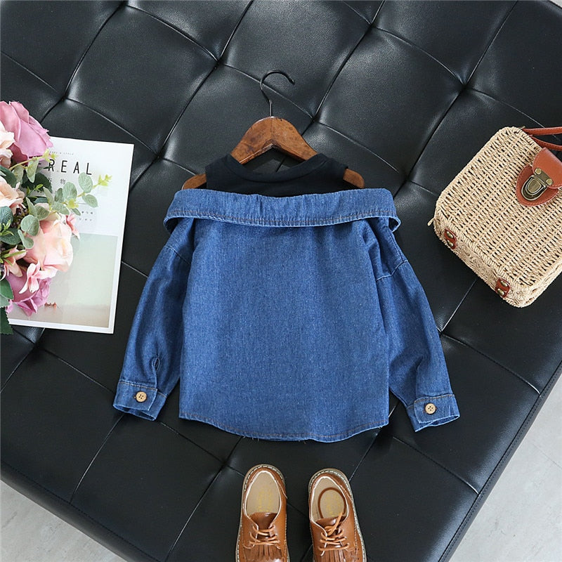 Little Girls Open Shoulders Long Sleeve Blouse Shirt. 2T-7Yrs