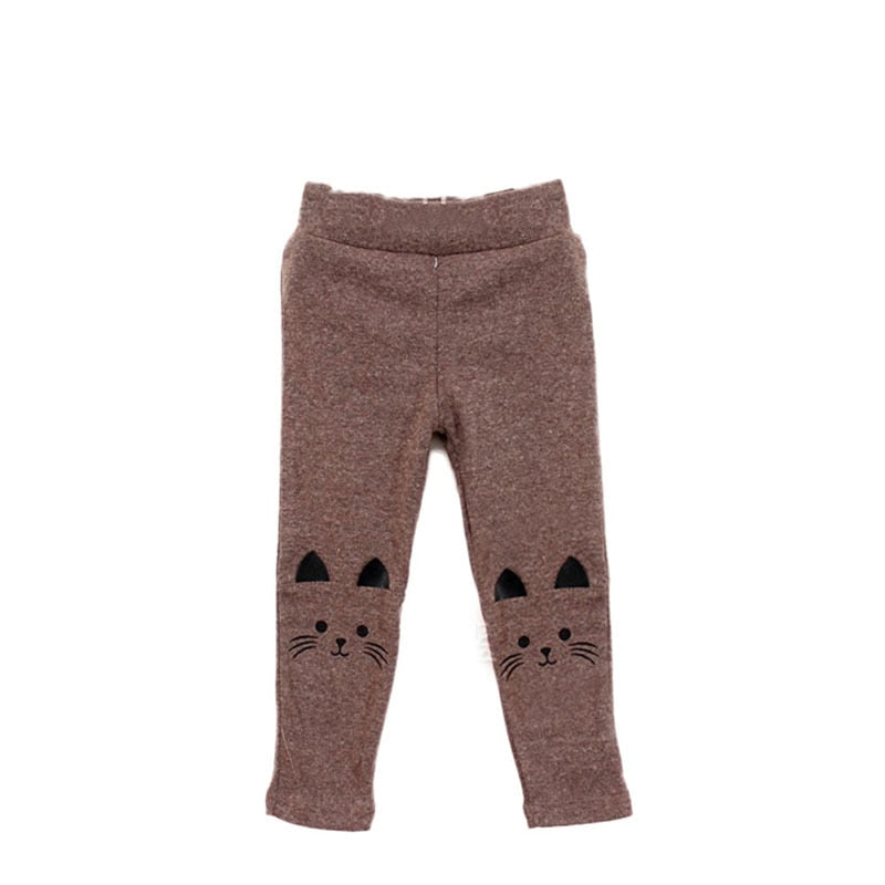 Cute Girls Cat Print Stretchy Warm Leggings