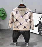 Boys 3pcs Fashion Set. Long Sleeve Knit Sweater, Shirt & Jeans. Ages 2-6Y