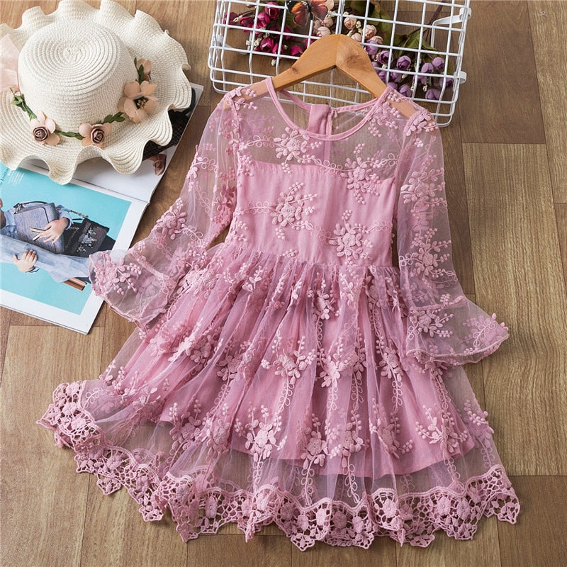 Girls Elegant Spring & Summer Embroidery Lace Dresses. Ages 3T-8Yrs