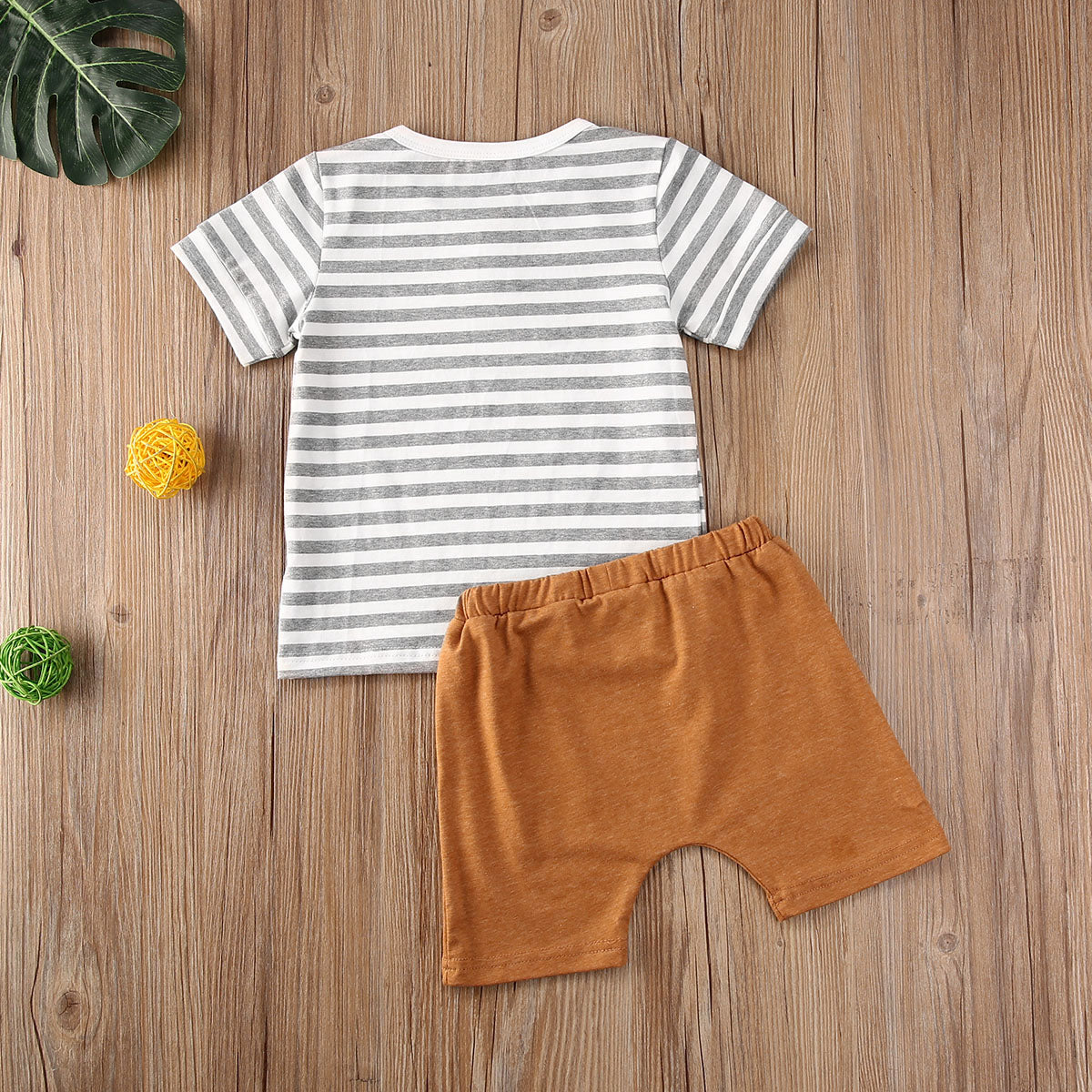 2Pcs Toddler Baby Boy Striped Short Sleeve T-Shirt & Shorts Set