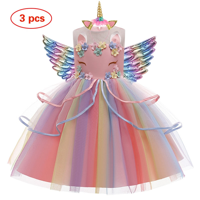 Baby Girls Pastel Rainbow Unicorn Tutu Princess Party Dresses. Ages 3T-10Yrs