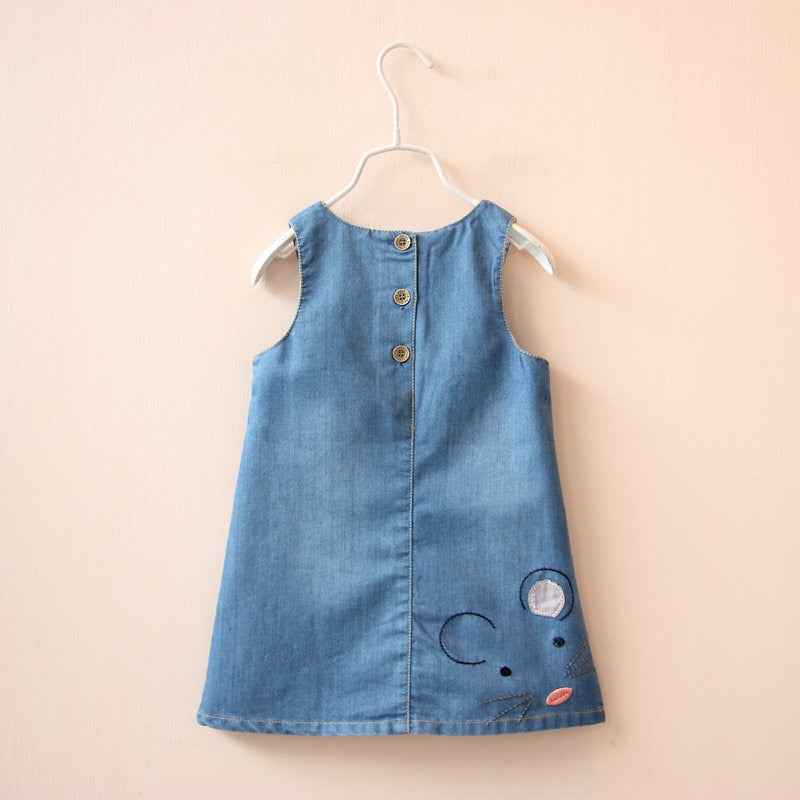Girls Sleeveless Denim Vest Dress. 2T-6Y