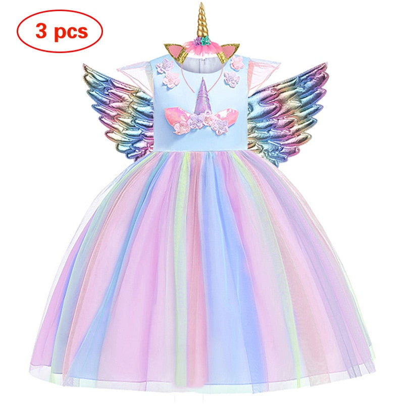 Baby Girls Pastel Rainbow Unicorn Tutu Princess Party Dresses. Ages 3T-10Yrs