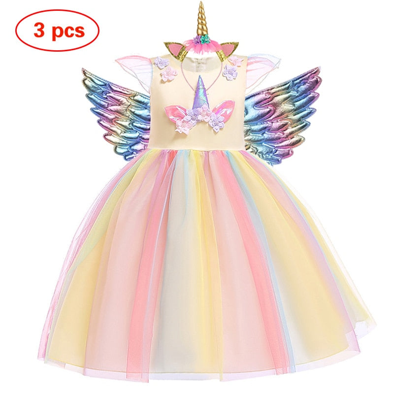 Baby Girls Pastel Rainbow Unicorn Tutu Princess Party Dresses. Ages 3T-10Yrs