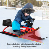 Snow Racer Bike Sled with Steering Wheel, Twin Brakes & Pull Rope. Ages 3+