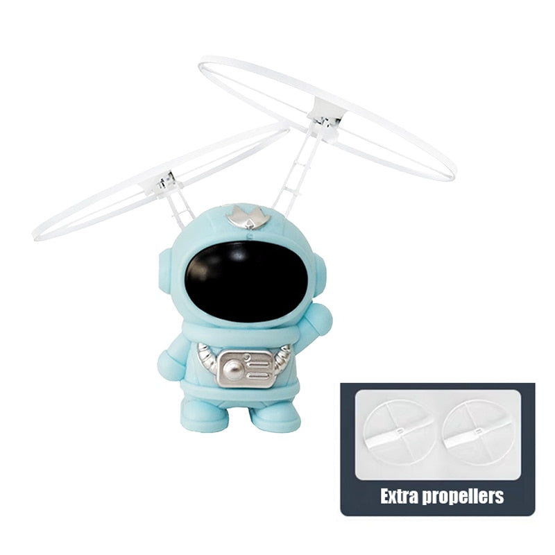 Flying Robot Astronaut. High-Tech Interactive Hand-Controlled Drone With Dual Wings with Lights