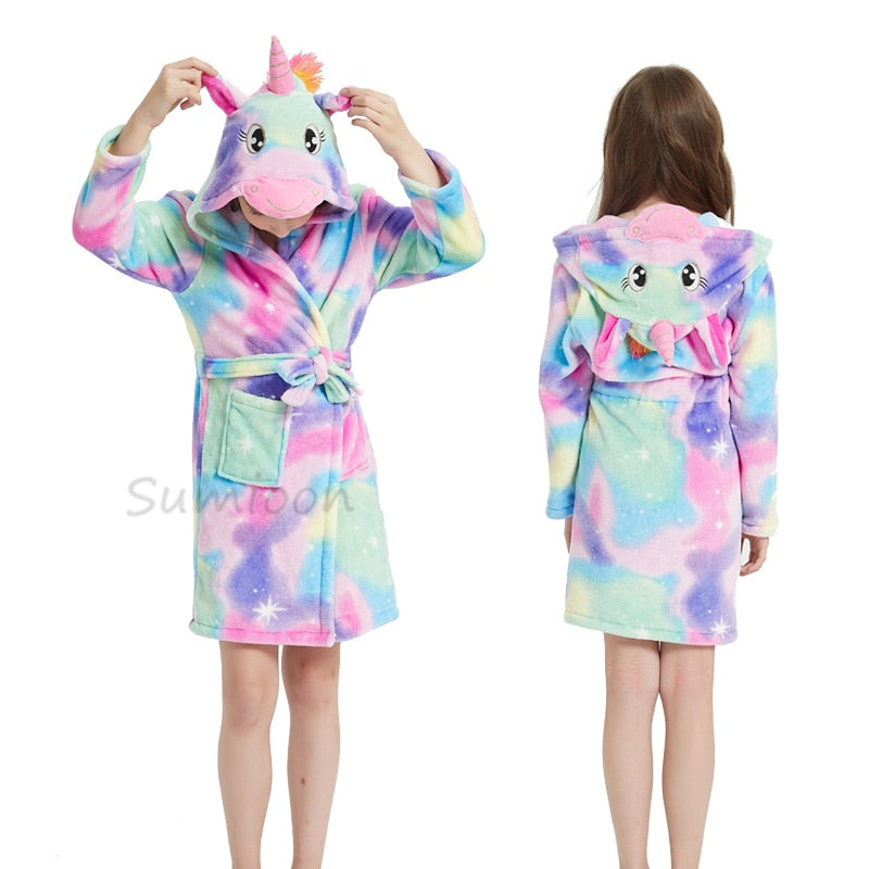 Girls Fleece Unicorn Hooded Bathrobes