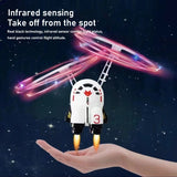 Flying Robot Astronaut. High-Tech Interactive Hand-Controlled Drone With Dual Wings with Lights