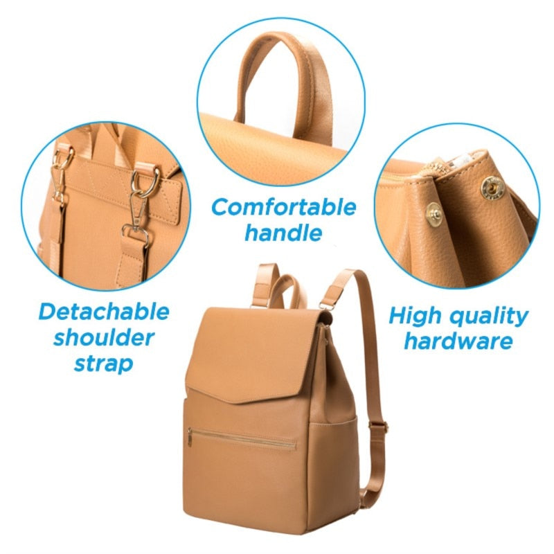 New Fashion Pu Leather Mommy Bag Large Capacity Solid Color Shoulder Mother And Baby Organizer Stroller Travel Nursing Backpack