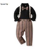 Toddler Boys Long Sleeve Bowtie Shirt & Suspenders Pant Fashion Set