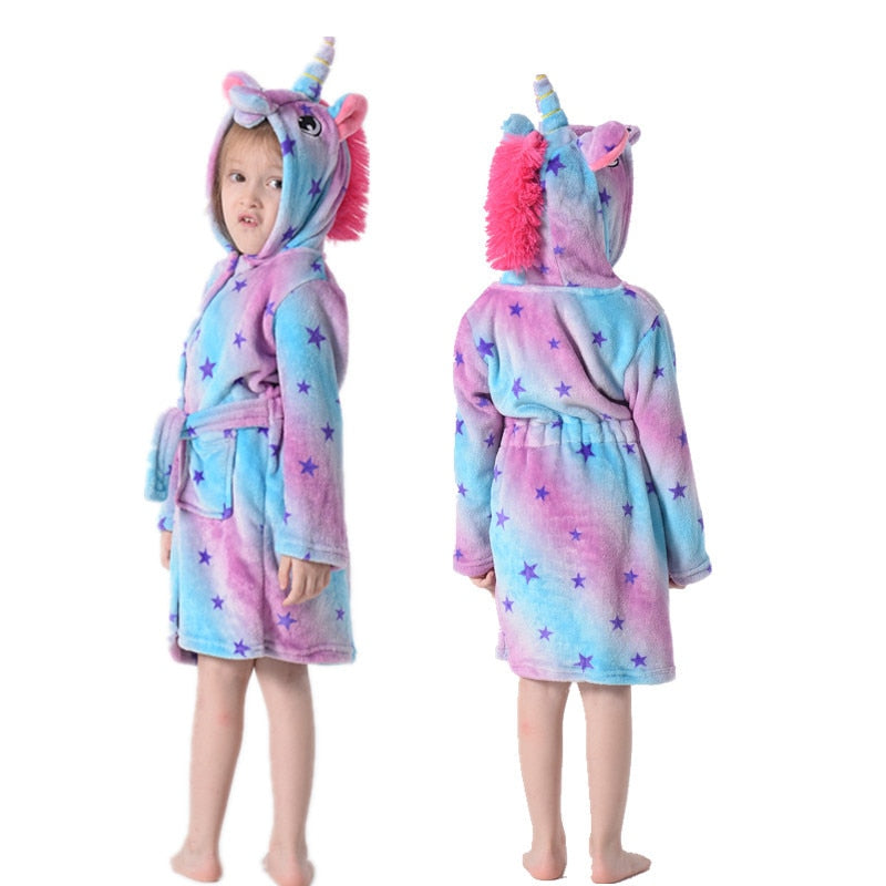 Girls Fleece Unicorn Hooded Bathrobes