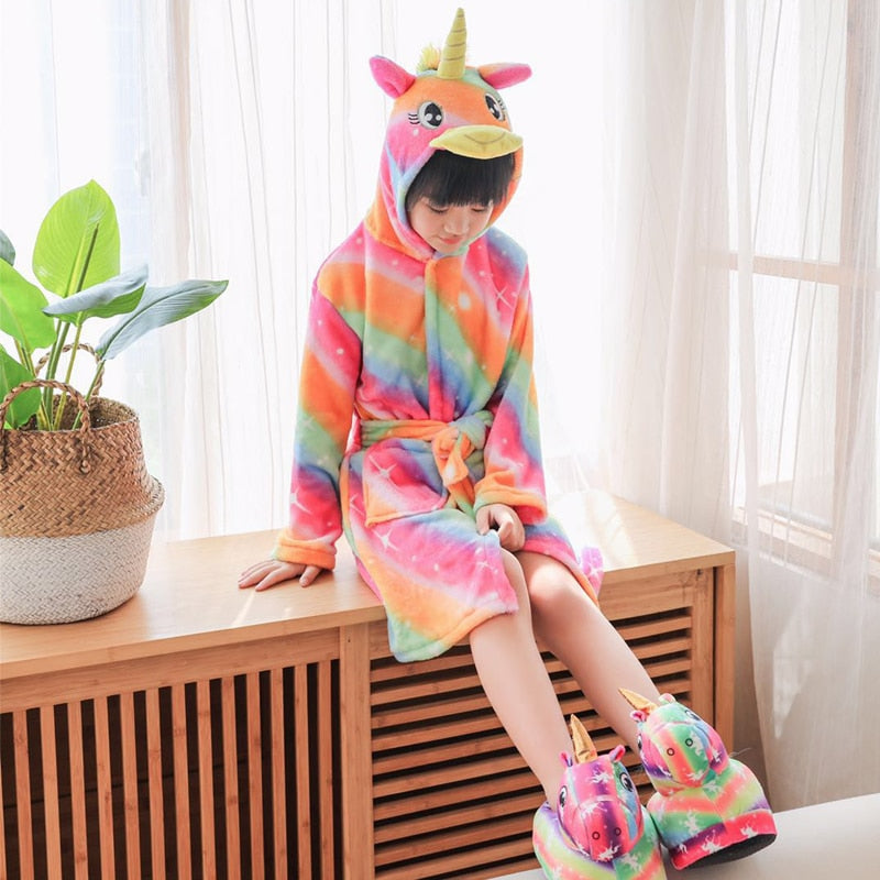 Girls Fleece Unicorn Hooded Bathrobes