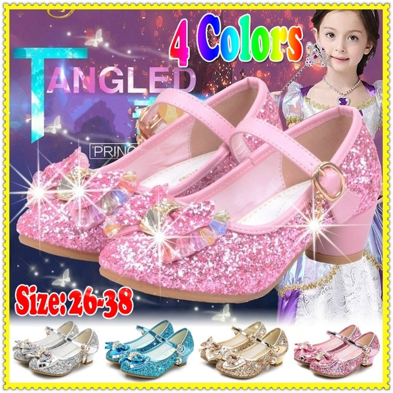 Princess Kitty Heels Leather Glitter Shoes for Girls