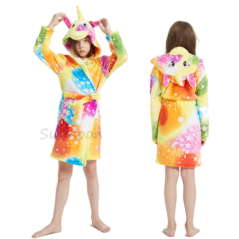 Girls Fleece Unicorn Hooded Bathrobes