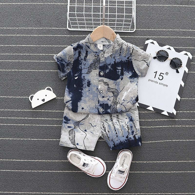 Baby Boys 2Pc Tie-dyed Graffiti Shirt & Shorts Set. Ages 9M-4T