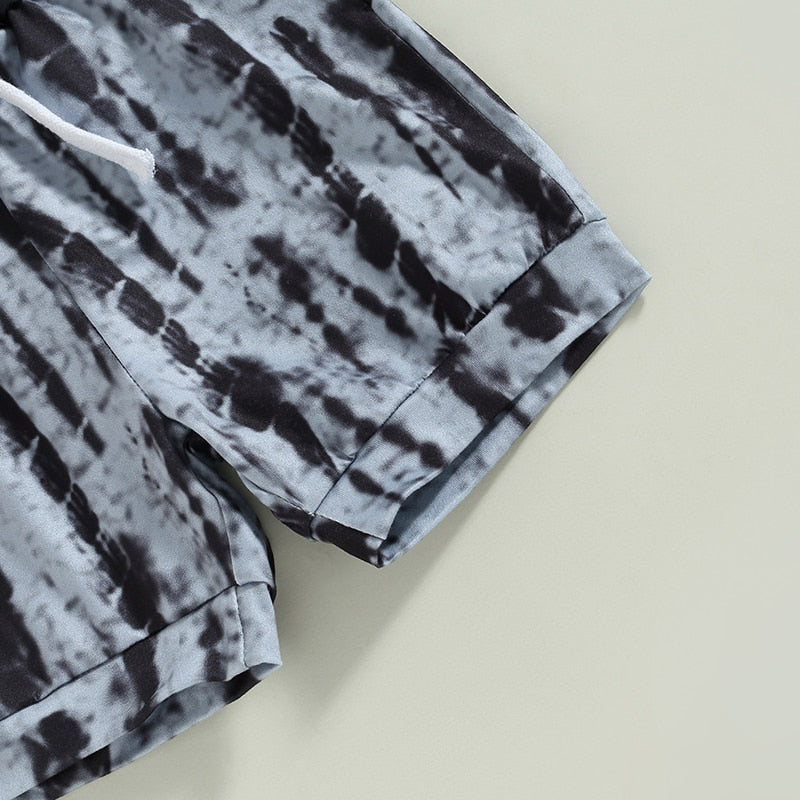 Boys 2Pc Summer Set. Sleeveless Hooded Tie Dye Top With Drawstring  Shorts
