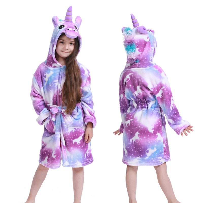 Girls Fleece Unicorn Hooded Bathrobes