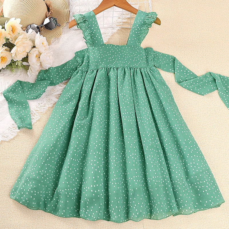 Girls Classy Sleeveless Bow Sash Summer Dress.