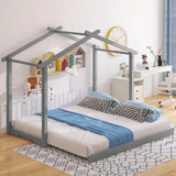 Kid's Twin Size Platform Bed House with Trundle