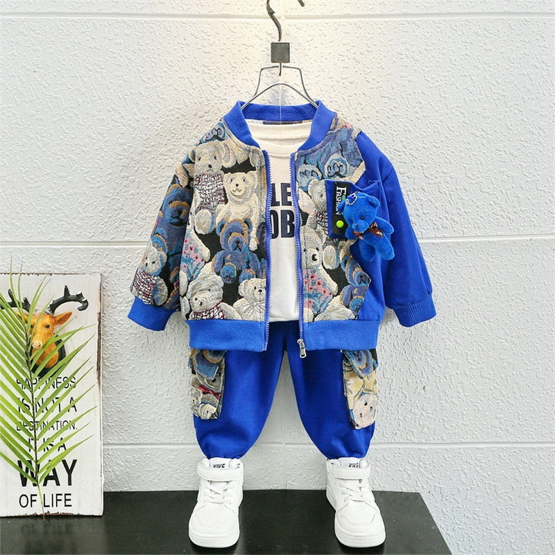 Kid's Cute Baby Bear 2Pc, Zip Up Sweater Jacket & Pants Set.