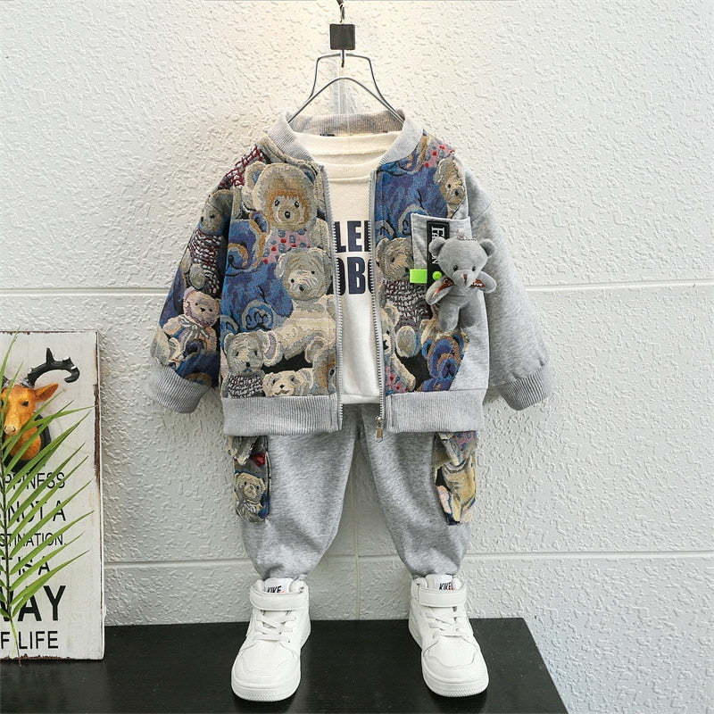 Kid's Cute Baby Bear 2Pc, Zip Up Sweater Jacket & Pants Set.