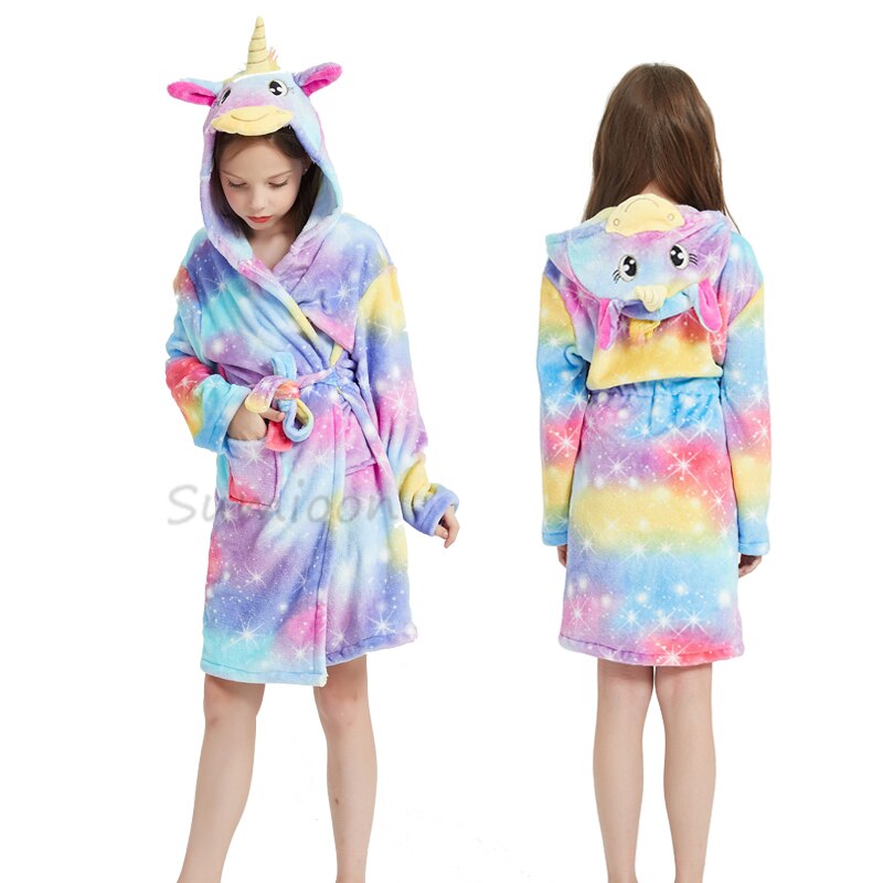 Girls Fleece Unicorn Hooded Bathrobes