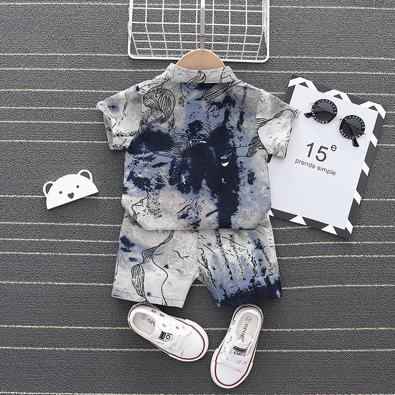 Baby Boys 2Pc Tie-dyed Graffiti Shirt & Shorts Set. Ages 9M-4T