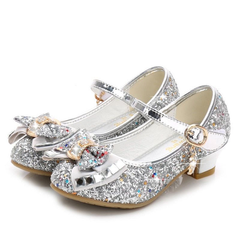 Princess Kitty Heels Leather Glitter Shoes for Girls