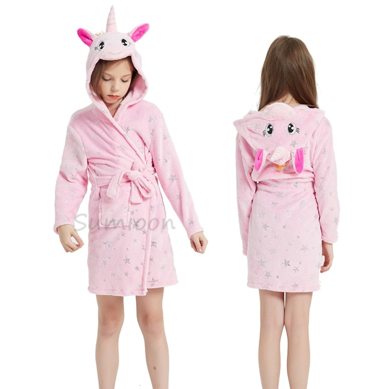 Girls Fleece Unicorn Hooded Bathrobes