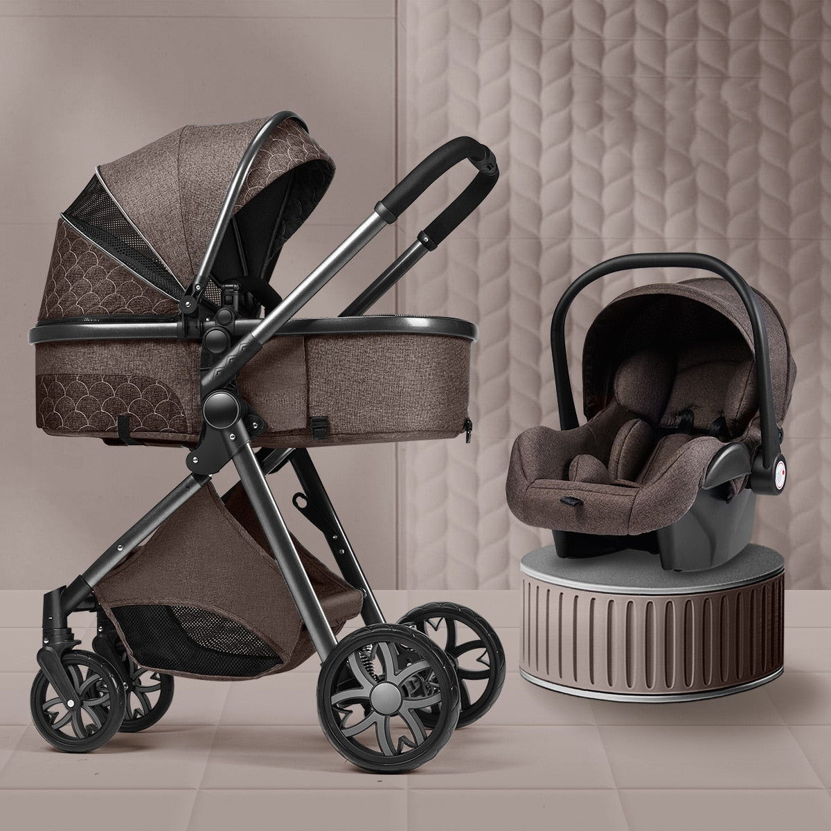 New 3 IN 1 Baby Stroller With Car Seat Option. Multi-functional, High Landscape, Foldable, Reclinable & Light Weight