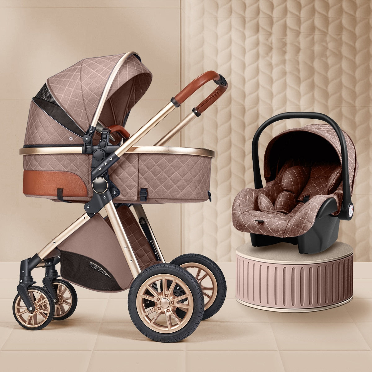 New 3 IN 1 Baby Stroller With Car Seat Option. Multi-functional, High Landscape, Foldable, Reclinable & Light Weight