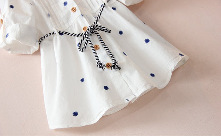 Girls Long/Short Sleeve White Shirt-Dress With Belt. Ages 3T-10Yrs
