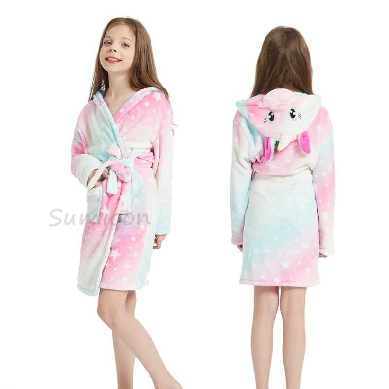 Girls Fleece Unicorn Hooded Bathrobes