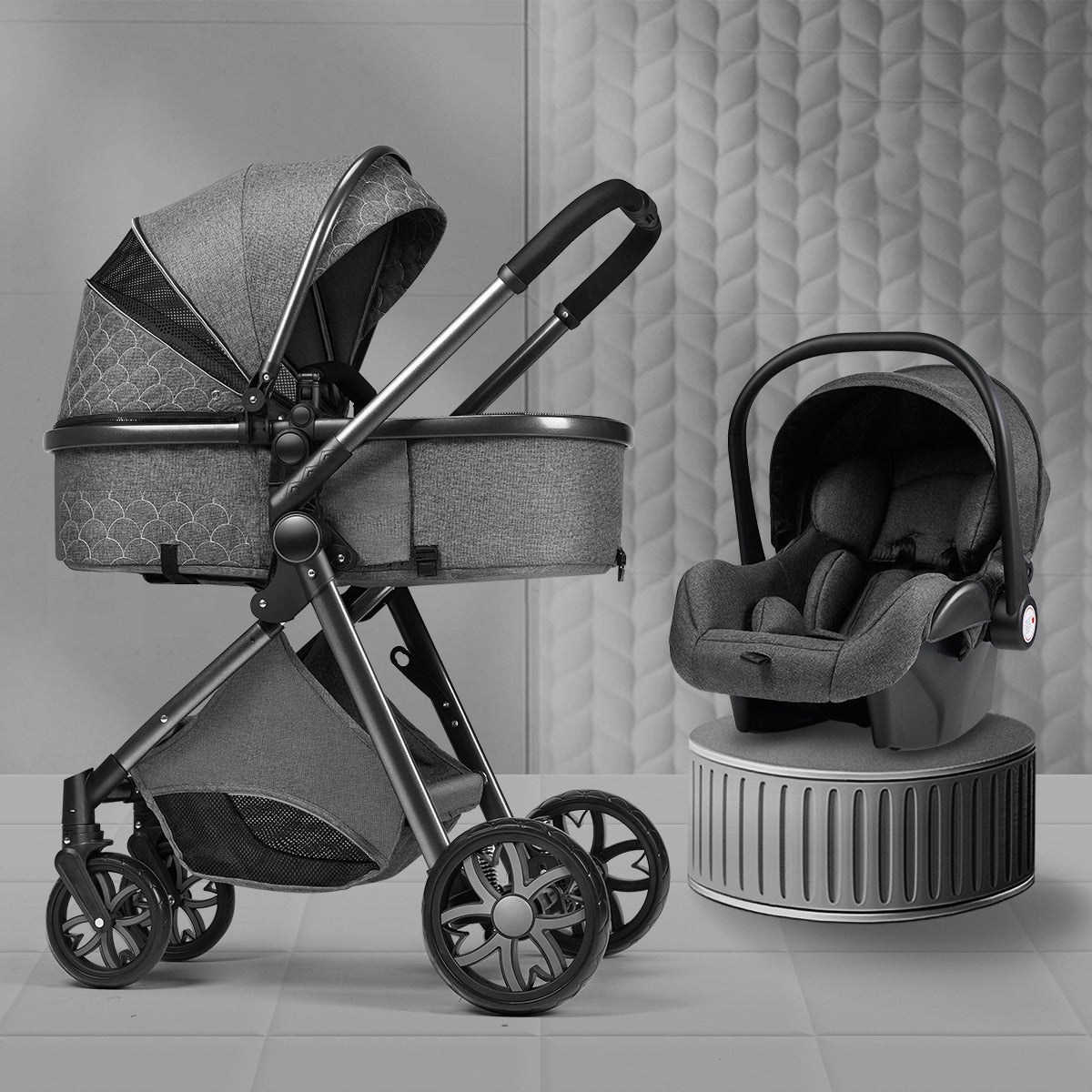 New 3 IN 1 Baby Stroller With Car Seat Option. Multi-functional, High Landscape, Foldable, Reclinable & Light Weight