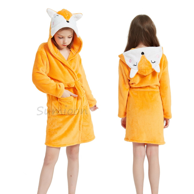 Girls Fleece Unicorn Hooded Bathrobes