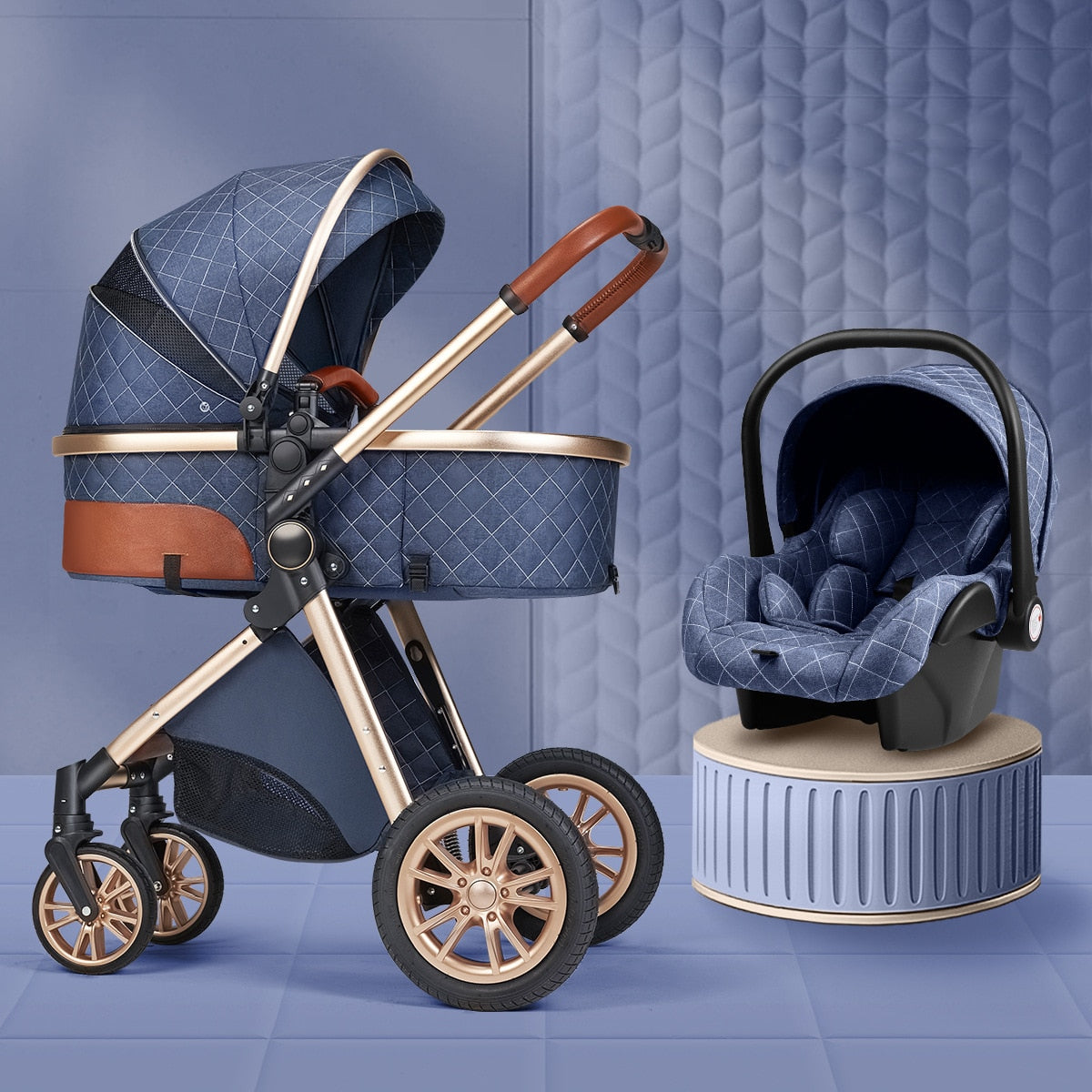 New 3 IN 1 Baby Stroller With Car Seat Option. Multi-functional, High Landscape, Foldable, Reclinable & Light Weight