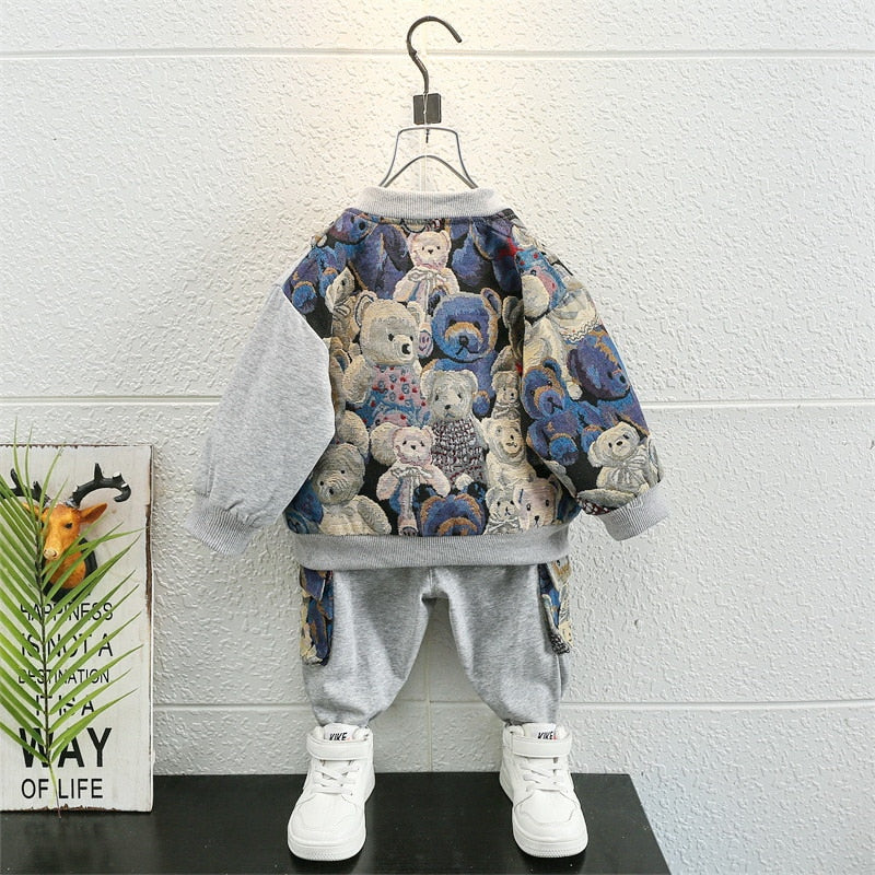 Kid's Cute Baby Bear 2Pc, Zip Up Sweater Jacket & Pants Set.