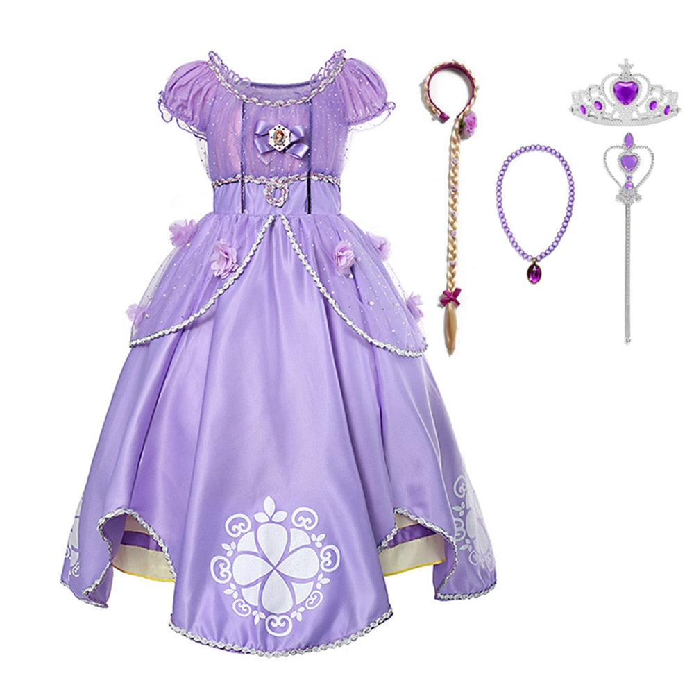 Princess Birthday Party Ball Gown With Puff Sleeve & Accessories.