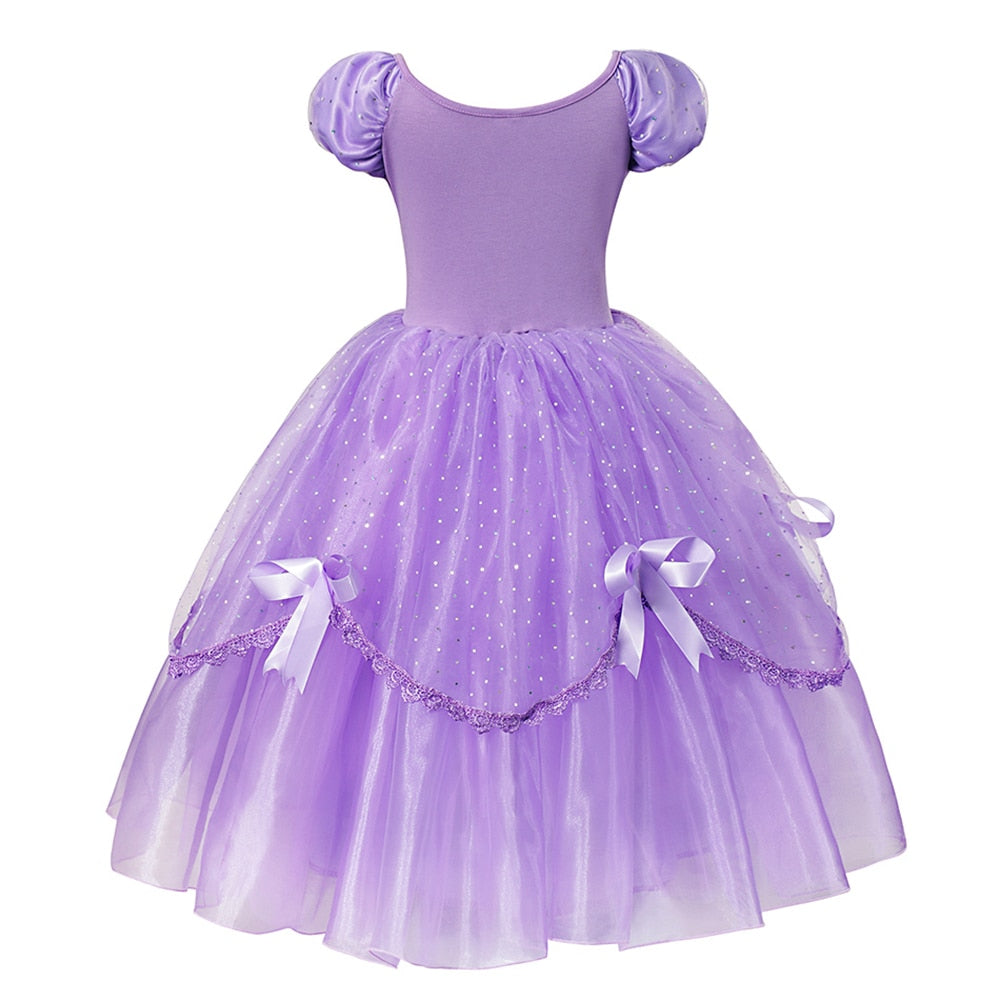Princess Birthday Party Ball Gown With Puff Sleeve & Accessories.