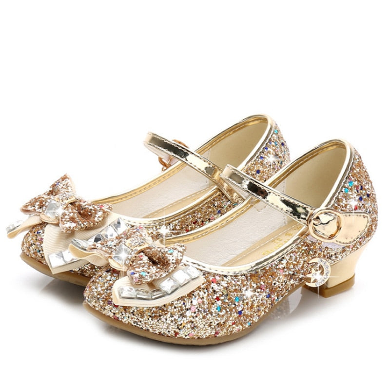 Princess Kitty Heels Leather Glitter Shoes for Girls