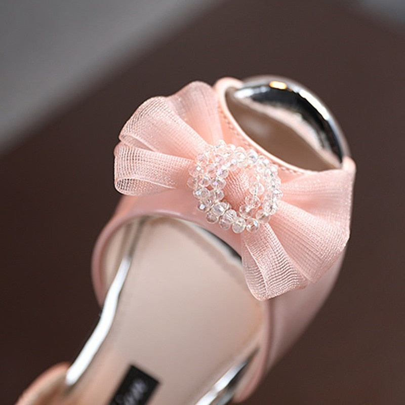 Stylish Pearl Mesh Bowknot Sandals For Girls