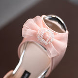 Stylish Pearl Mesh Bowknot Sandals For Girls