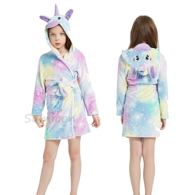 Girls Fleece Unicorn Hooded Bathrobes