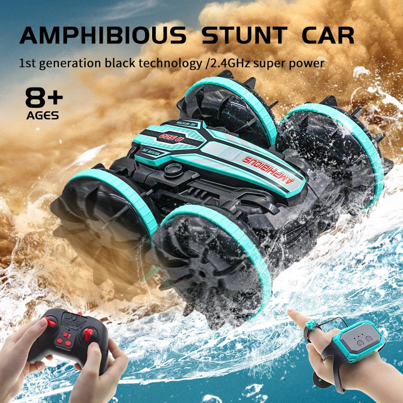 Boys Double-sided Flip Remote Control Amphibious Stunt Car