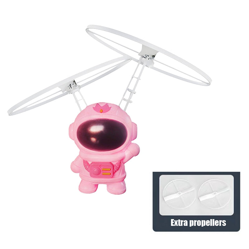 Flying Robot Astronaut. High-Tech Interactive Hand-Controlled Drone With Dual Wings with Lights