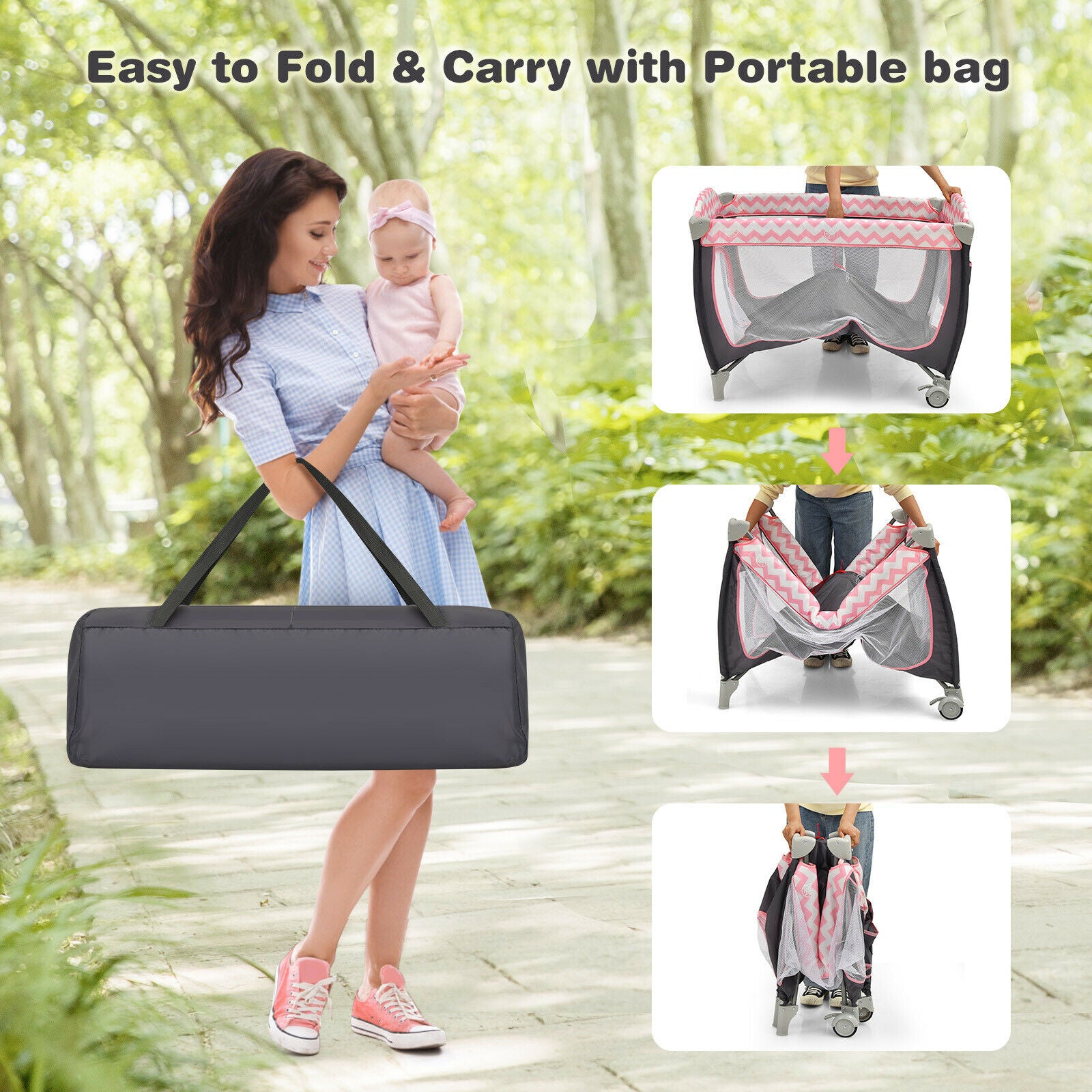 Baby Joy 3 in 1 Baby Portable Playpen & Infant Nursery Center w/ Zippered Door