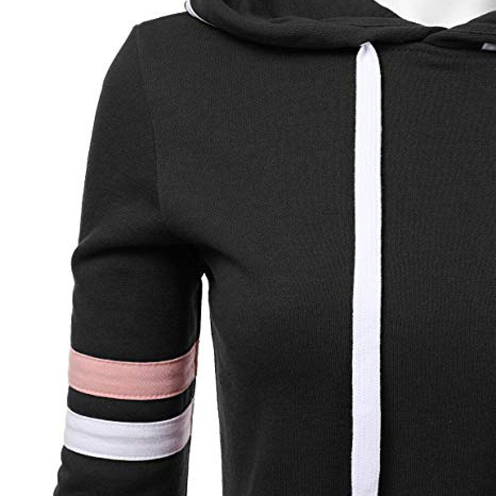 Girls Hooded Stripe Pullover Sweatshirt With Pockets